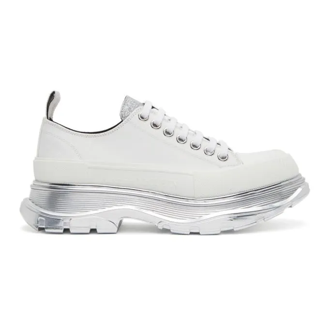 Alexander McQueen White and Silver Tread Slick Low Sneakers