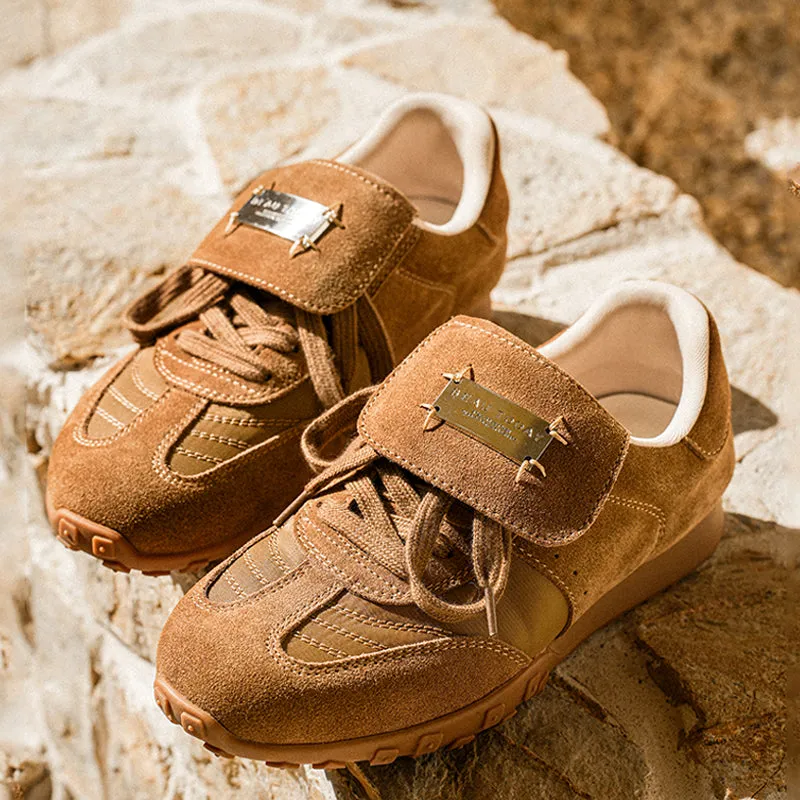 BeauToday Retro Neutral Tennis Trainers Stylish Suede Sneakers Flats for Women
