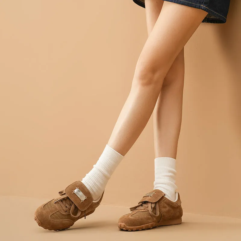 BeauToday Retro Neutral Tennis Trainers Stylish Suede Sneakers Flats for Women