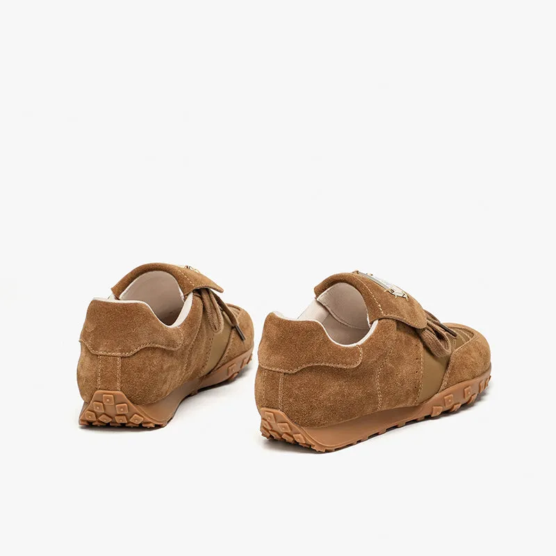 BeauToday Retro Neutral Tennis Trainers Stylish Suede Sneakers Flats for Women