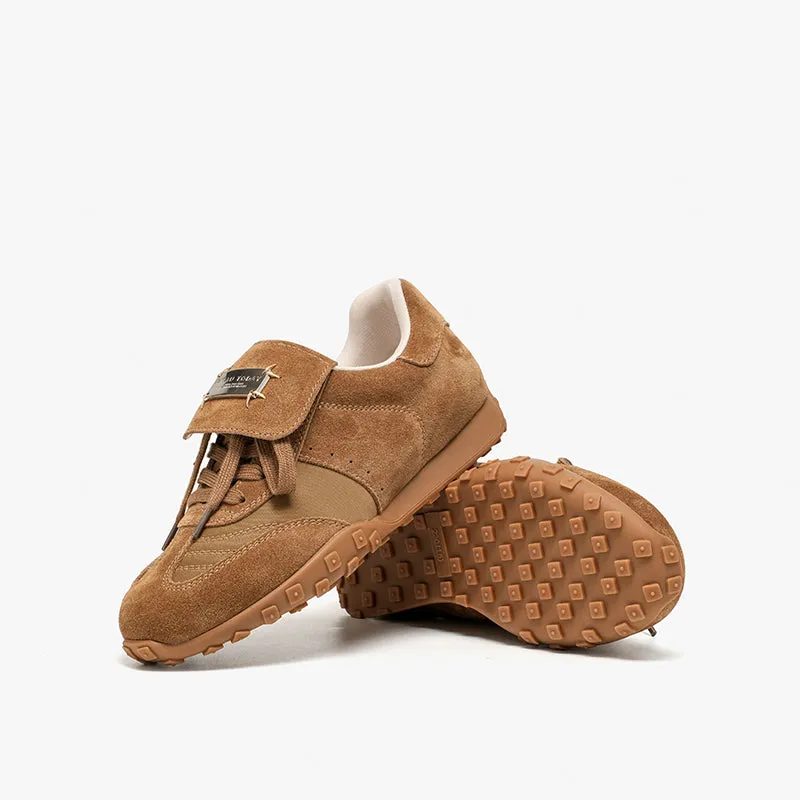 BeauToday Retro Neutral Tennis Trainers Stylish Suede Sneakers Flats for Women