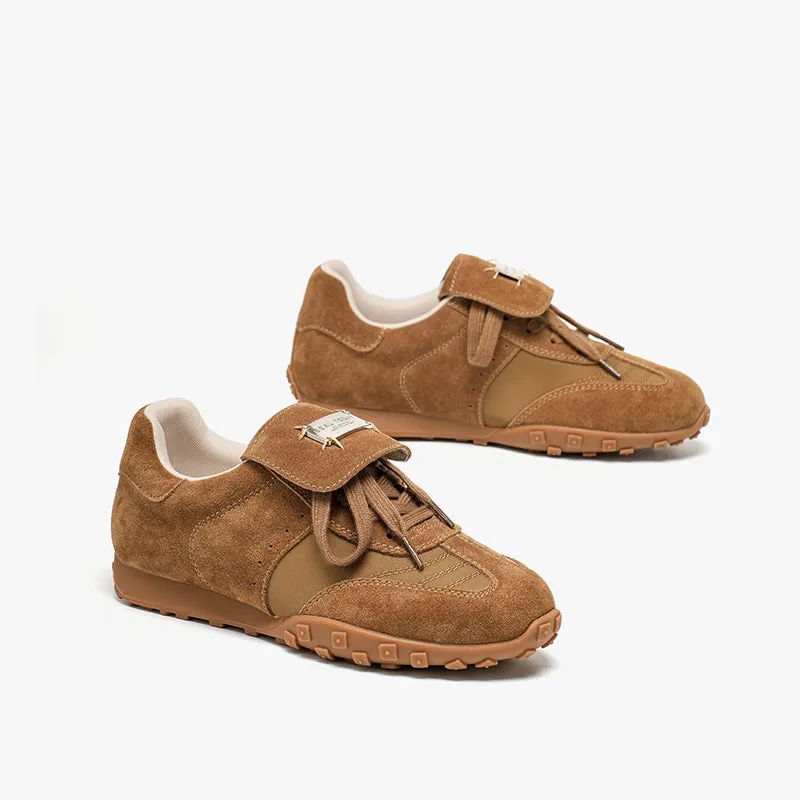 BeauToday Retro Neutral Tennis Trainers Stylish Suede Sneakers Flats for Women
