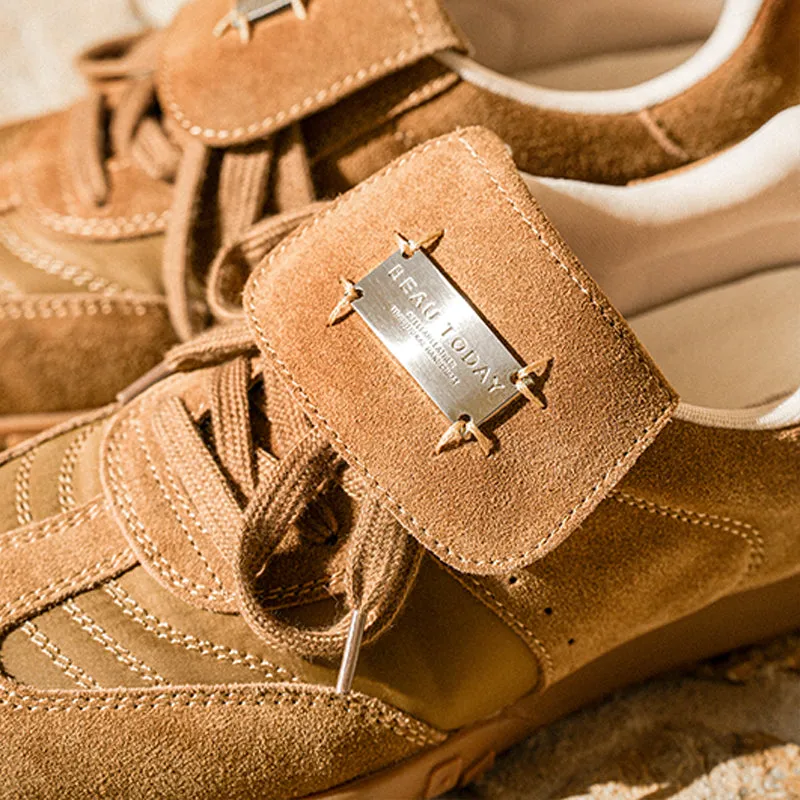 BeauToday Retro Neutral Tennis Trainers Stylish Suede Sneakers Flats for Women