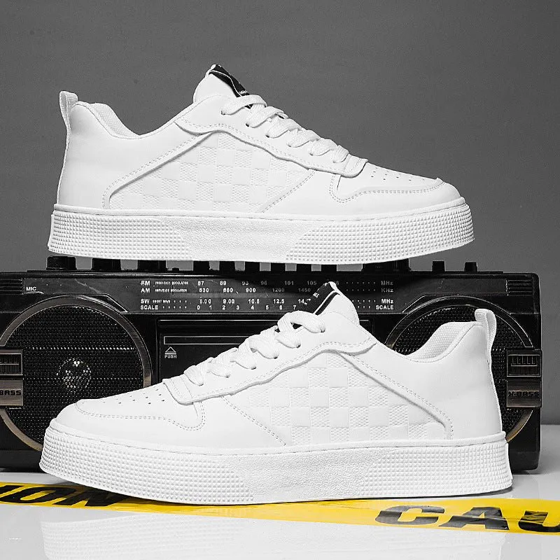 Casual Lace-up Sneakers Men Fashion Breathable Plaid Flats Shoes - White Sneakers Men