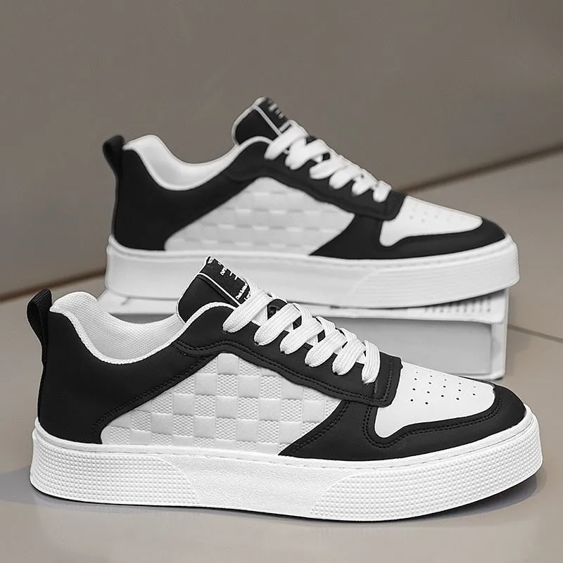 Casual Lace-up Sneakers Men Fashion Breathable Plaid Flats Shoes - White Sneakers Men