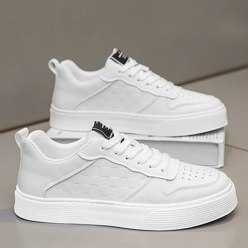 Casual Lace-up Sneakers Men Fashion Breathable Plaid Flats Shoes - White Sneakers Men