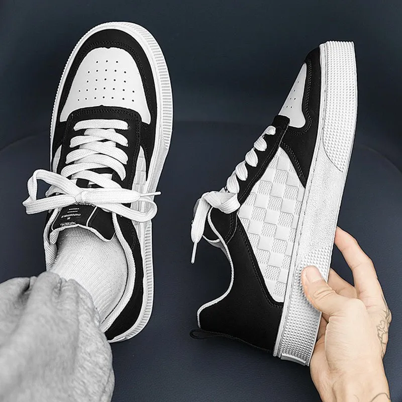 Casual Lace-up Sneakers Men Fashion Breathable Plaid Flats Shoes - White Sneakers Men