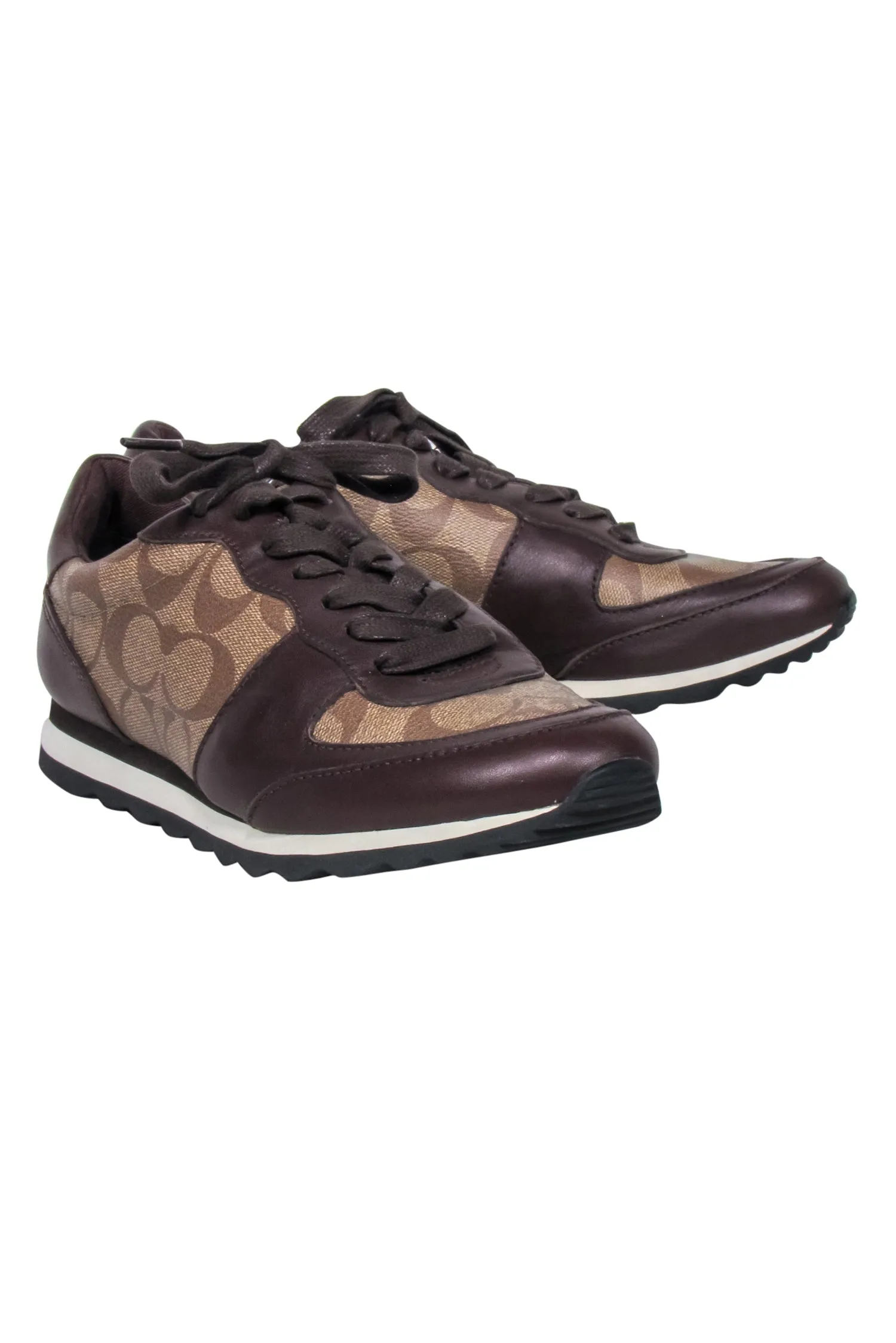 Coach - Brown Monogram Lace Up Sneakers Sz 8