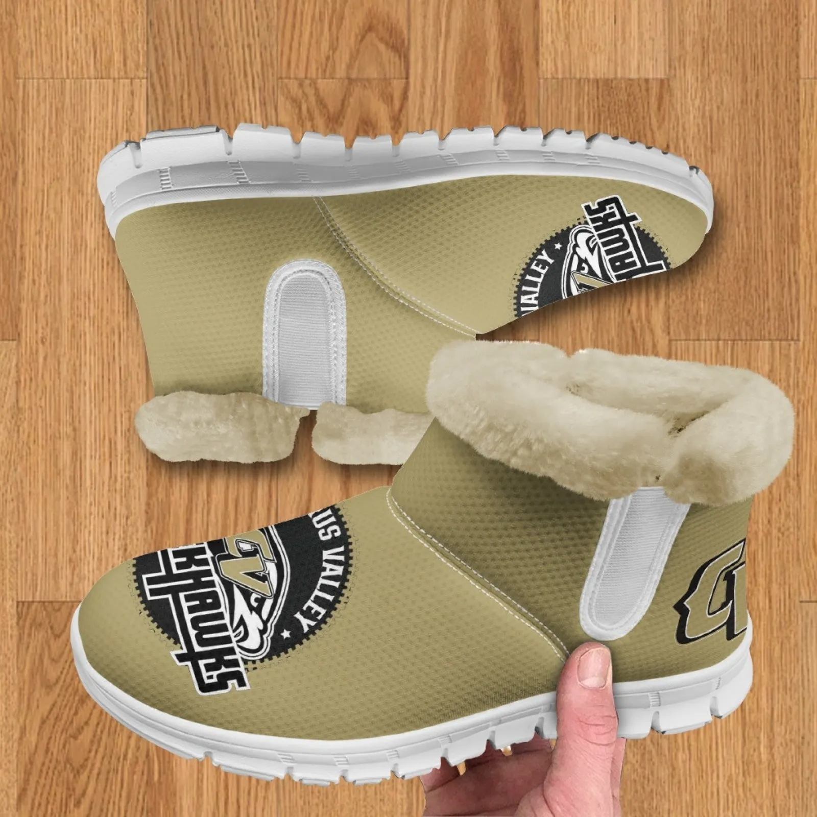 CVHS Blackhawks & CV Logo Comfy Furry Boots Black Blackhawk Gold
