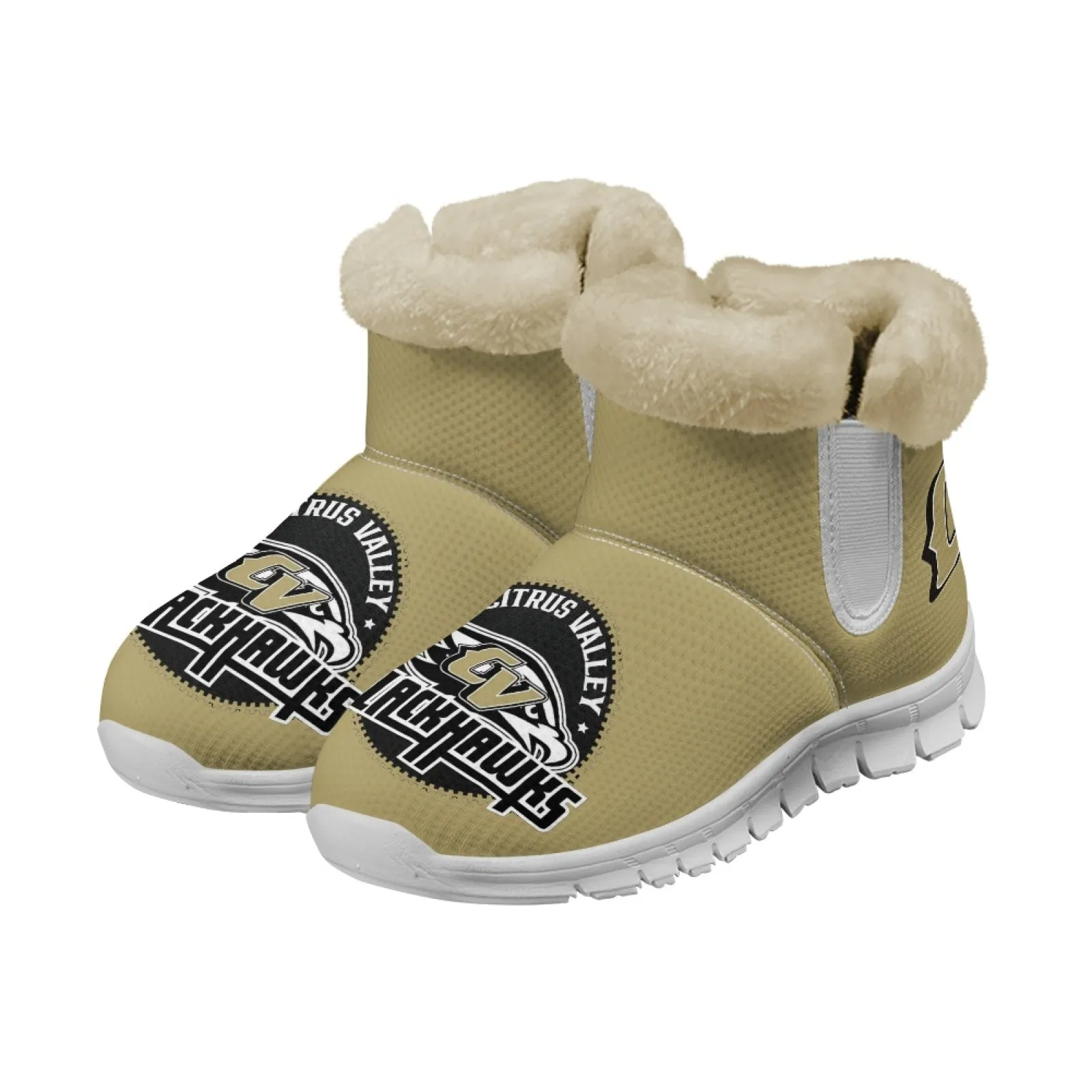 CVHS Blackhawks & CV Logo Comfy Furry Boots Black Blackhawk Gold