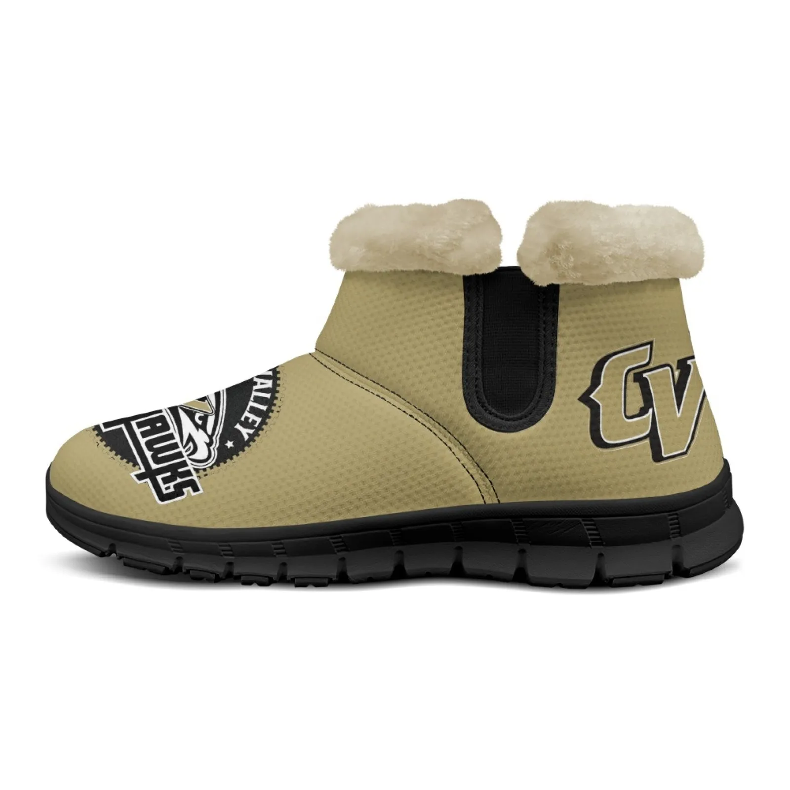 CVHS Blackhawks & CV Logo Comfy Furry Boots Black Blackhawk Gold