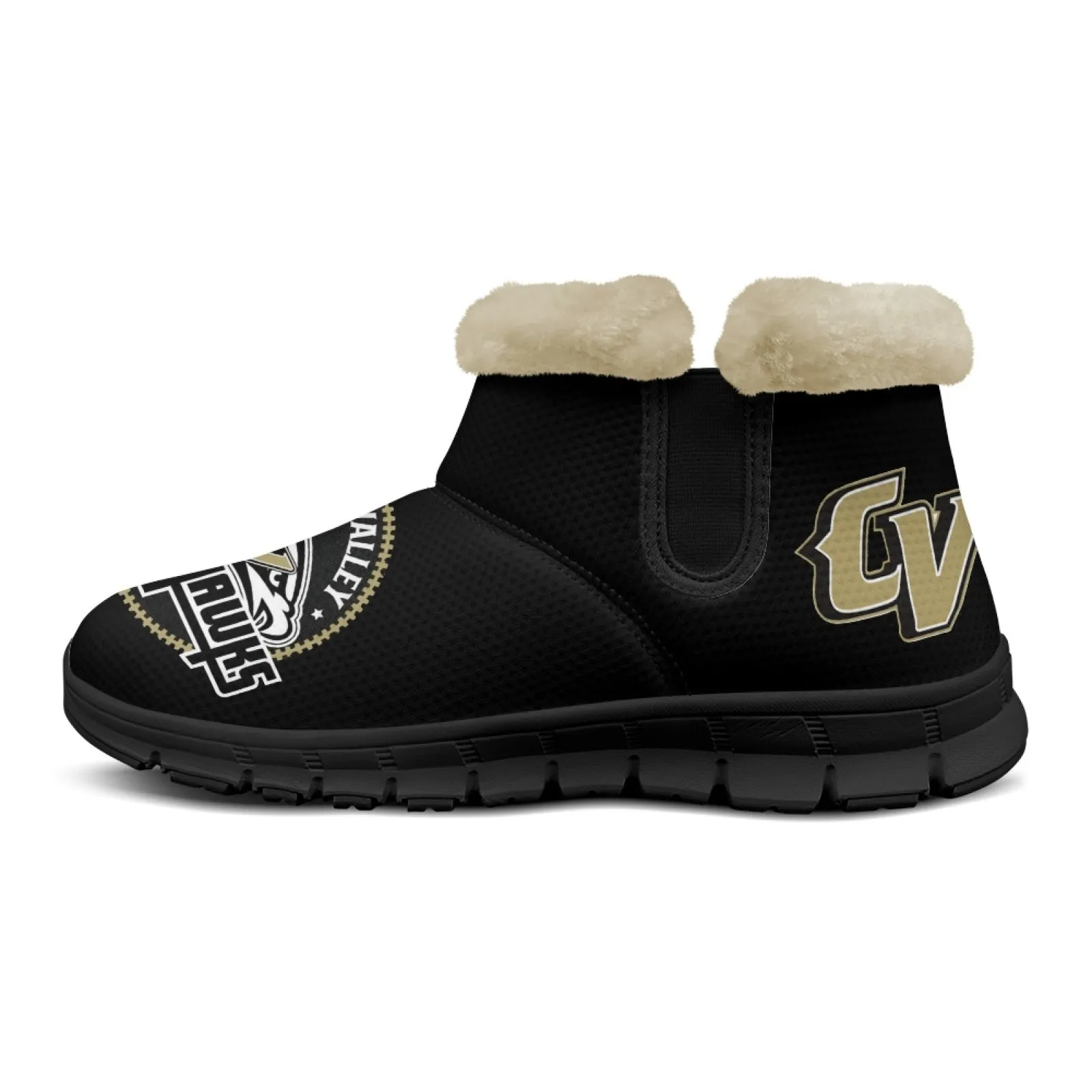 CVHS Blackhawks & CV Logo Comfy Furry Boots Black Blackhawk Gold