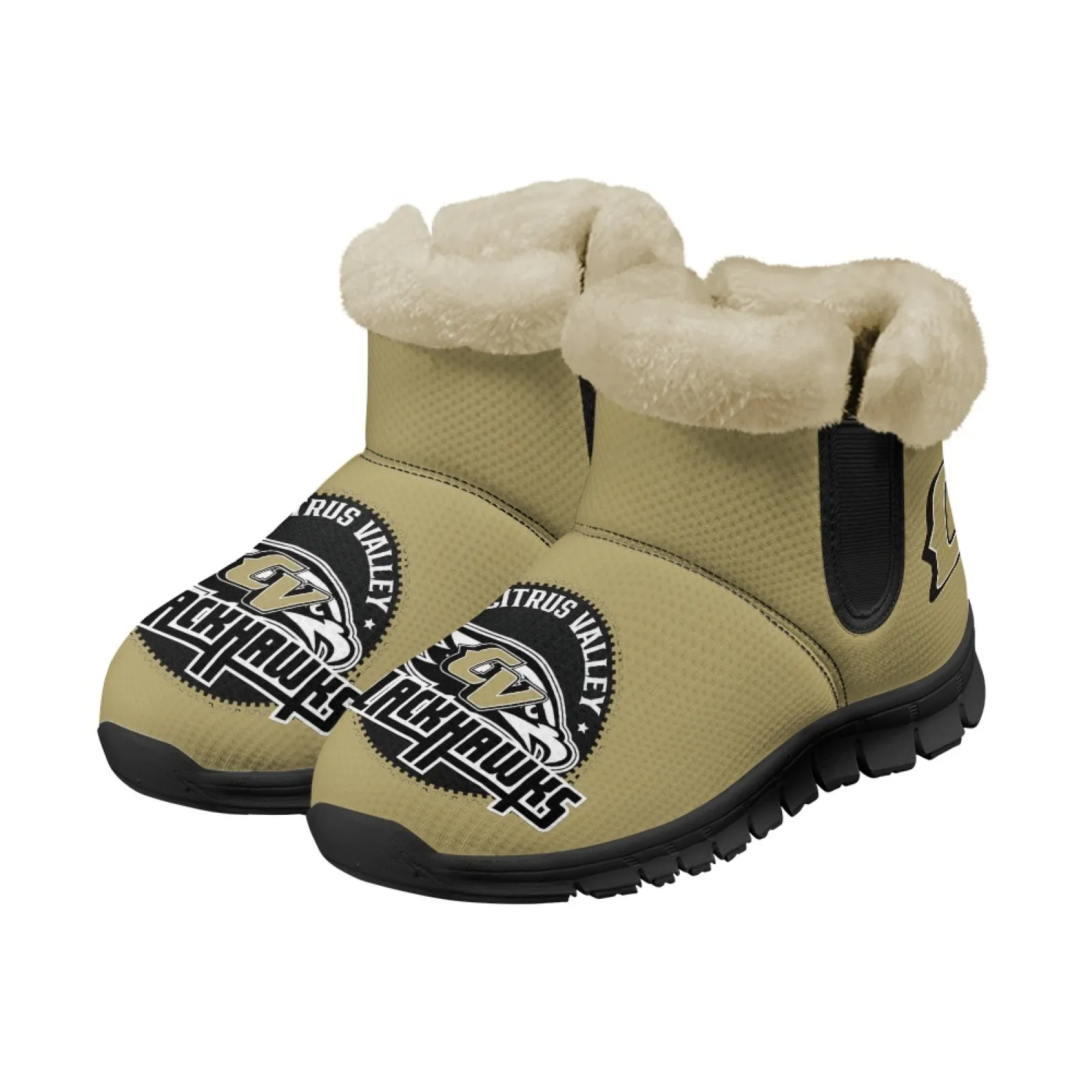 CVHS Blackhawks & CV Logo Comfy Furry Boots Black Blackhawk Gold