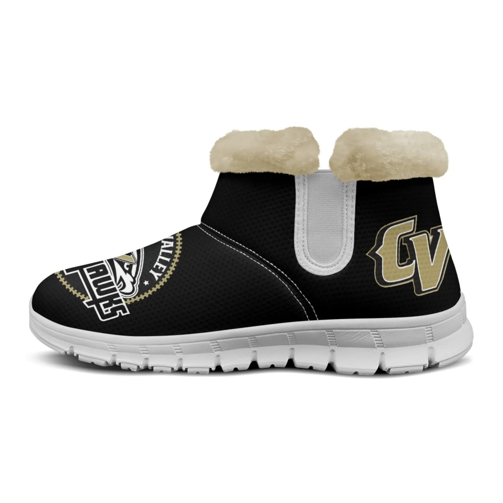 CVHS Blackhawks & CV Logo Comfy Furry Boots Black Blackhawk Gold