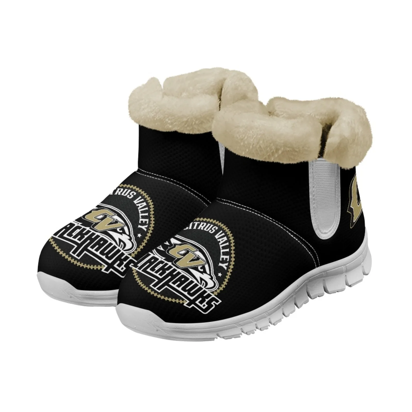 CVHS Blackhawks & CV Logo Comfy Furry Boots Black Blackhawk Gold