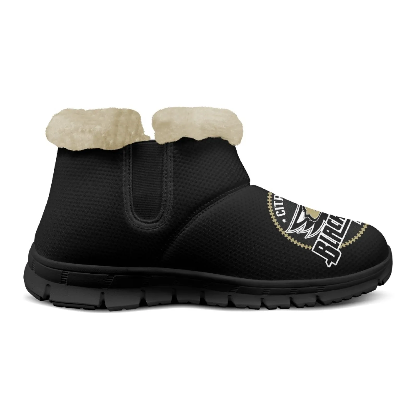 CVHS Blackhawks & CV Logo Comfy Furry Boots Black Blackhawk Gold
