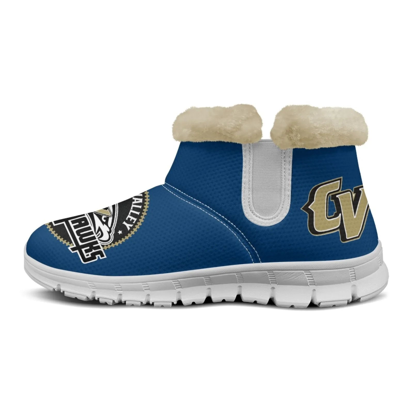 CVHS Blackhawks & CV Logo Comfy Furry Boots Dodger Blue Pink