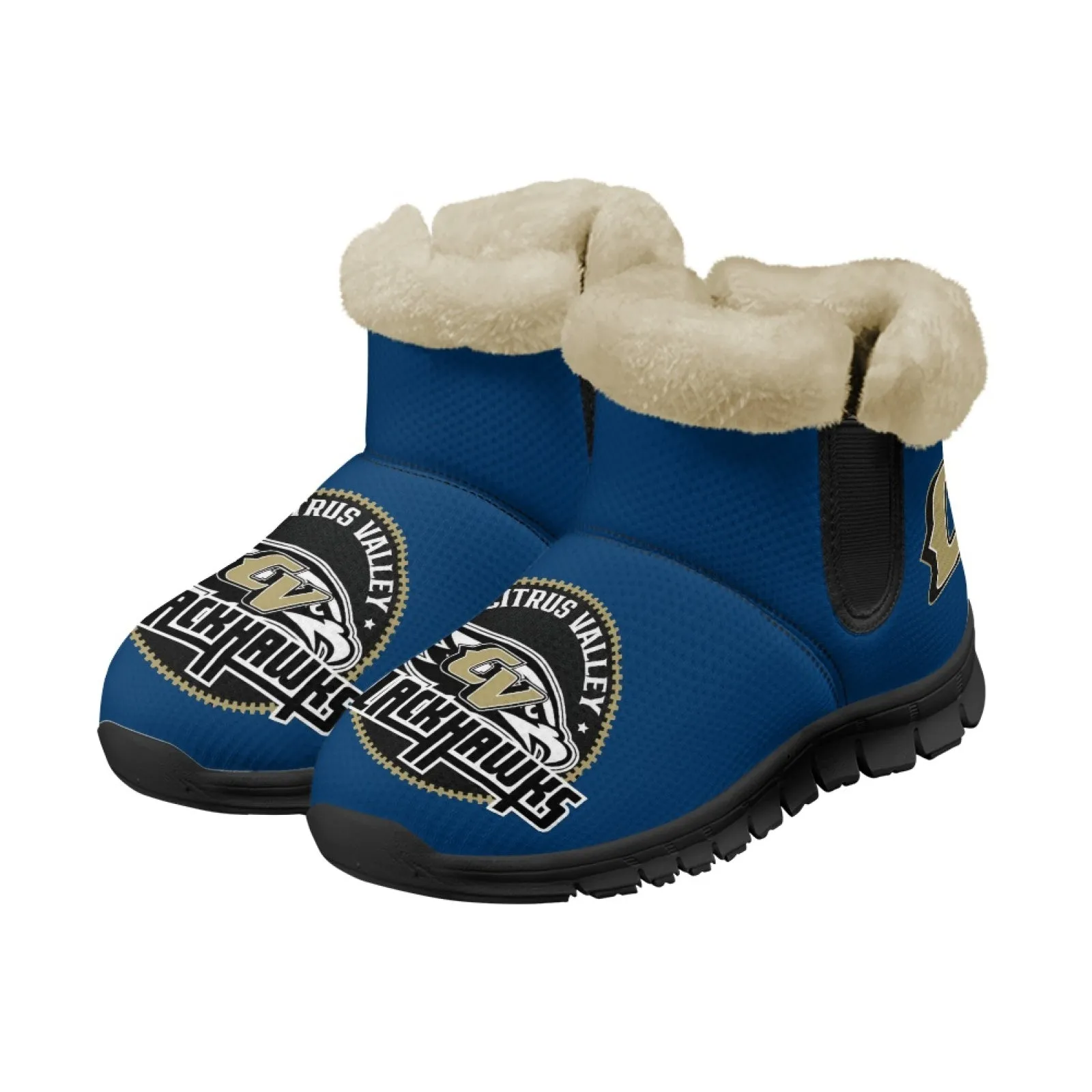 CVHS Blackhawks & CV Logo Comfy Furry Boots Dodger Blue Pink