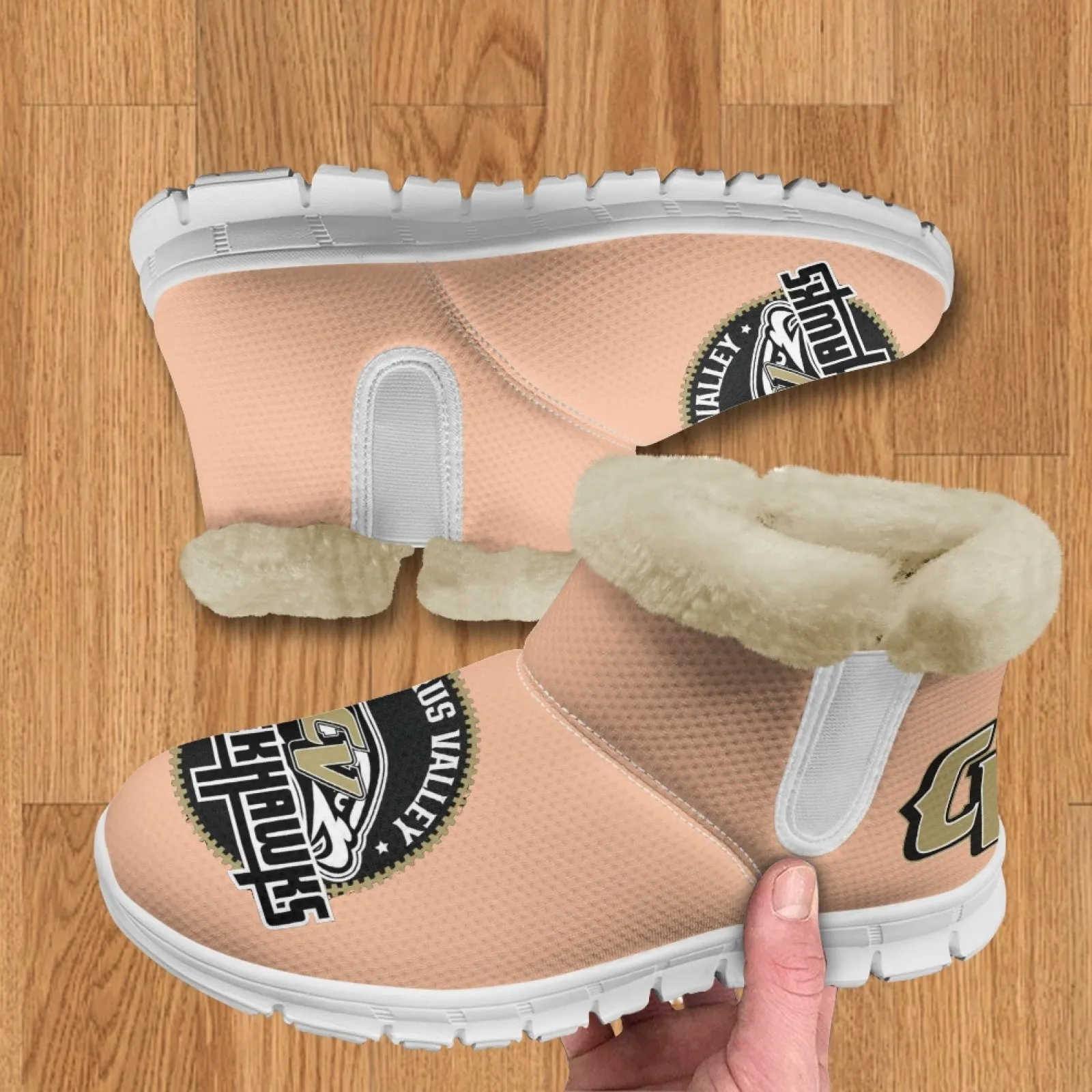 CVHS Blackhawks & CV Logo Comfy Furry Boots Dodger Blue Pink