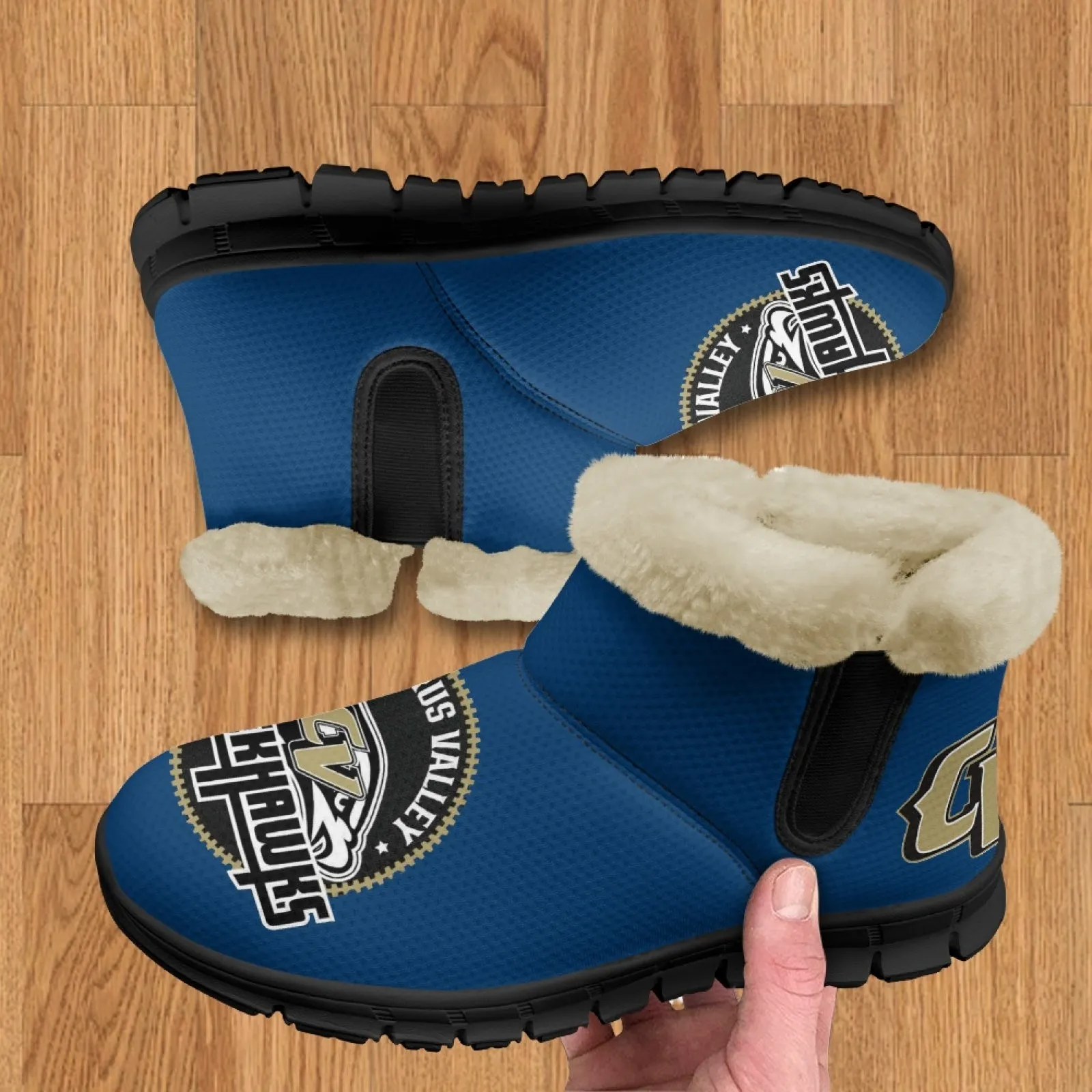 CVHS Blackhawks & CV Logo Comfy Furry Boots Dodger Blue Pink