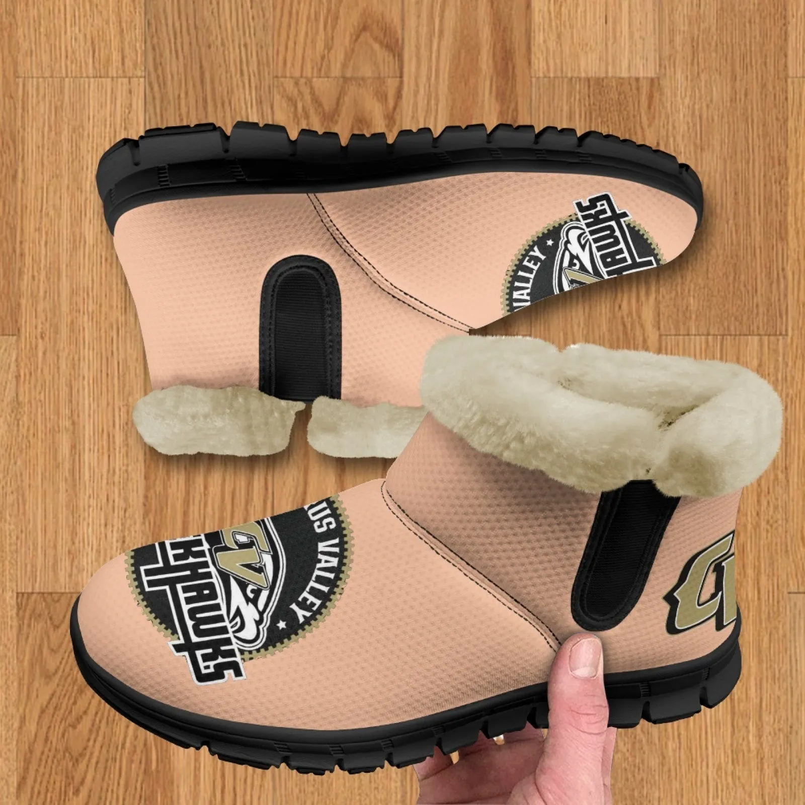 CVHS Blackhawks & CV Logo Comfy Furry Boots Dodger Blue Pink