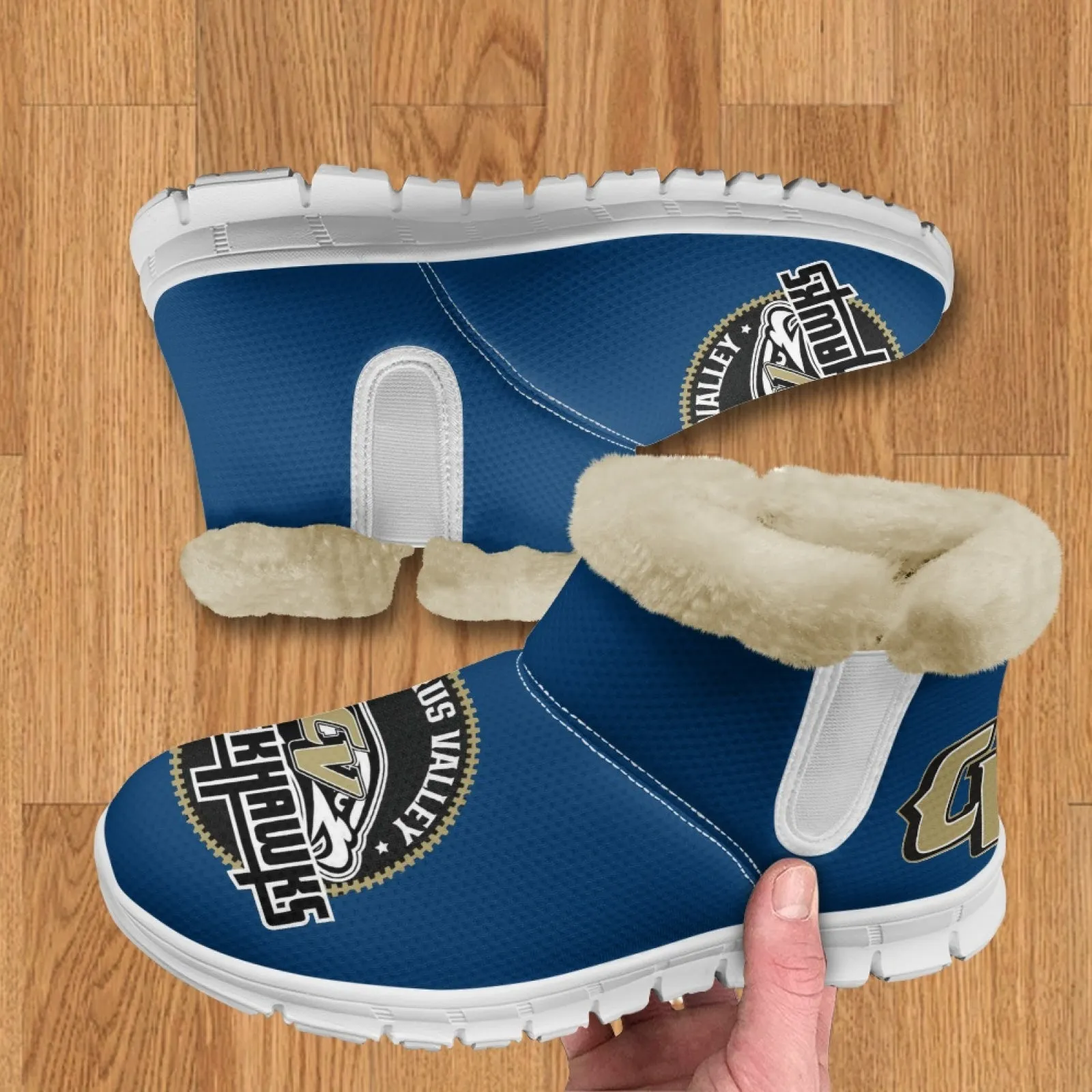 CVHS Blackhawks & CV Logo Comfy Furry Boots Dodger Blue Pink