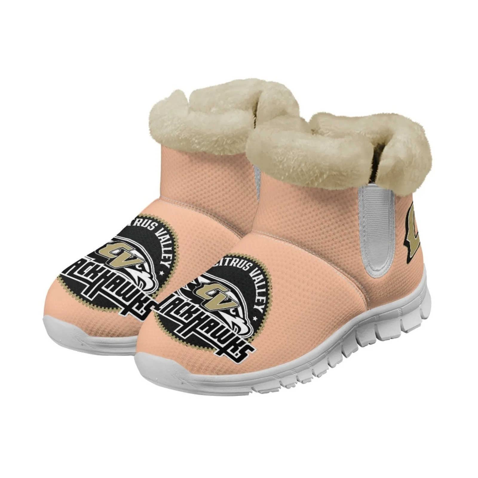 CVHS Blackhawks & CV Logo Comfy Furry Boots Dodger Blue Pink