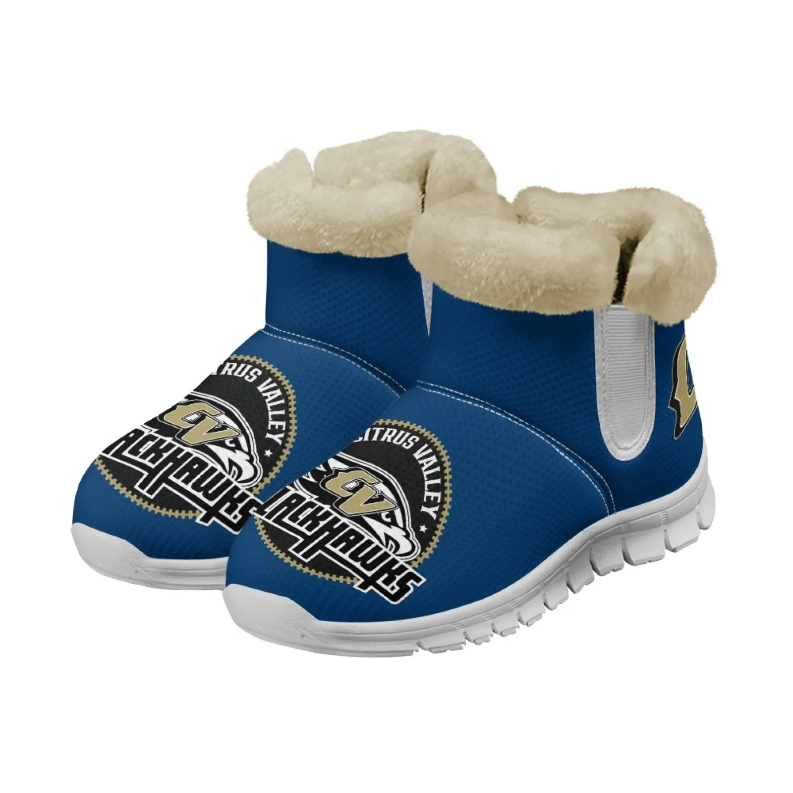 CVHS Blackhawks & CV Logo Comfy Furry Boots Dodger Blue Pink