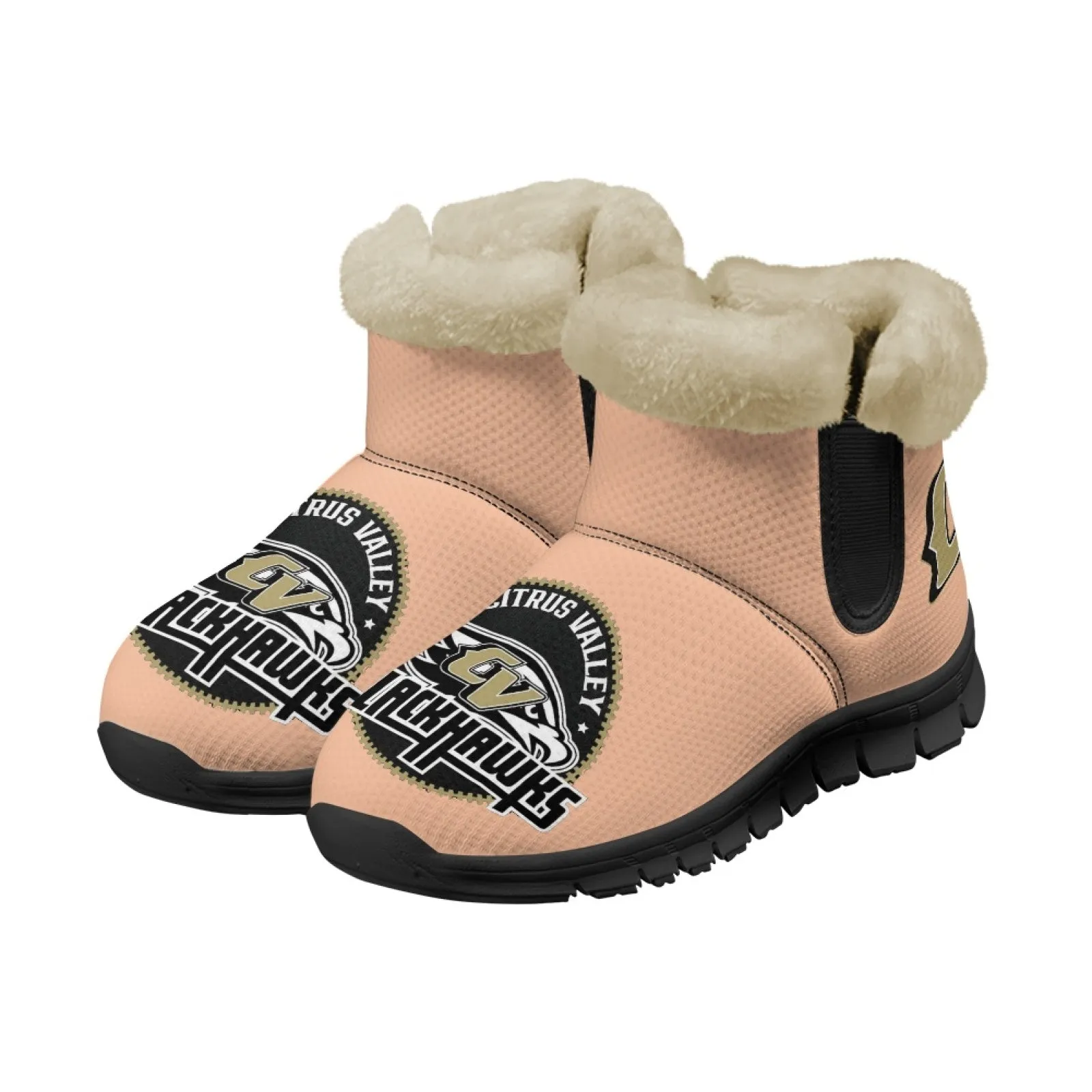 CVHS Blackhawks & CV Logo Comfy Furry Boots Dodger Blue Pink
