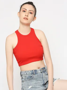 Disrupt Women Sleeveless Red Ribbed Crop Top