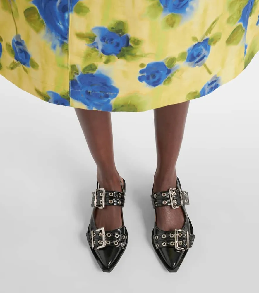 Ganni Faux-leather slingback flats