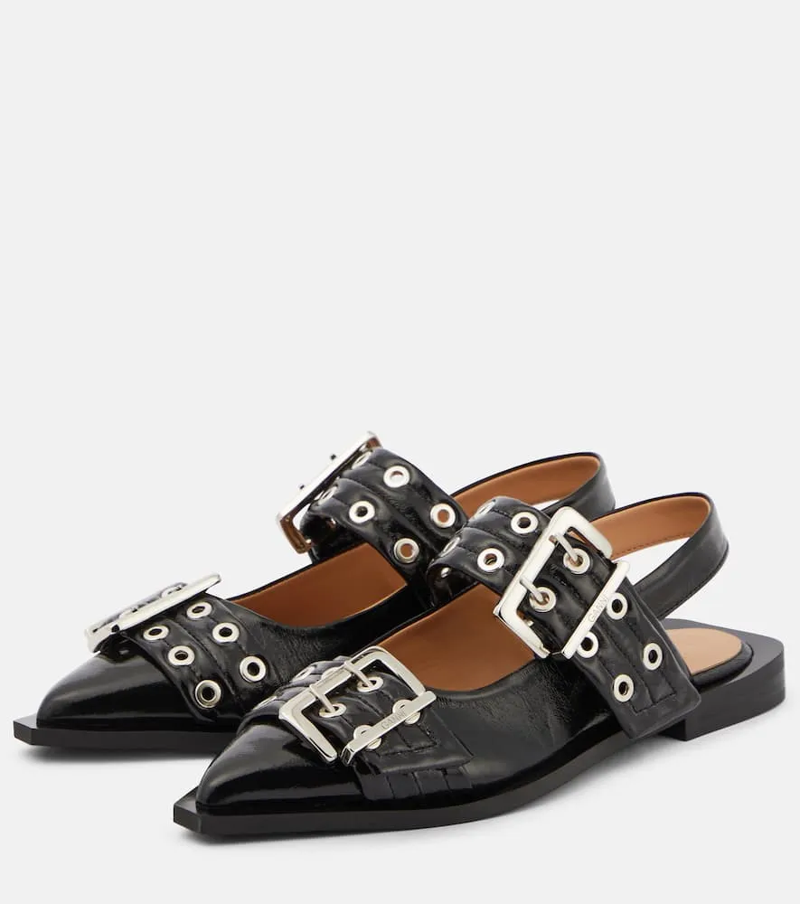 Ganni Faux-leather slingback flats