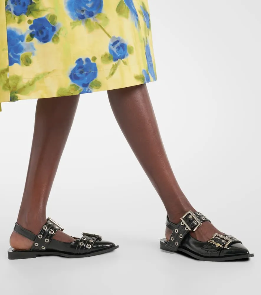Ganni Faux-leather slingback flats