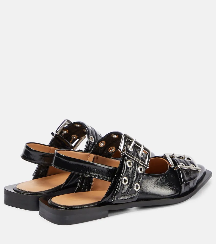 Ganni Faux-leather slingback flats