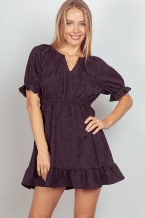 Hazel Blues® |  VERY J Floral Textured Woven Ruffled Mini Dress