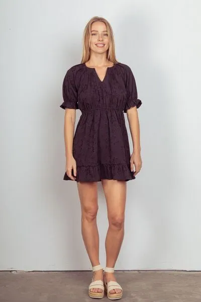 Hazel Blues® |  VERY J Floral Textured Woven Ruffled Mini Dress