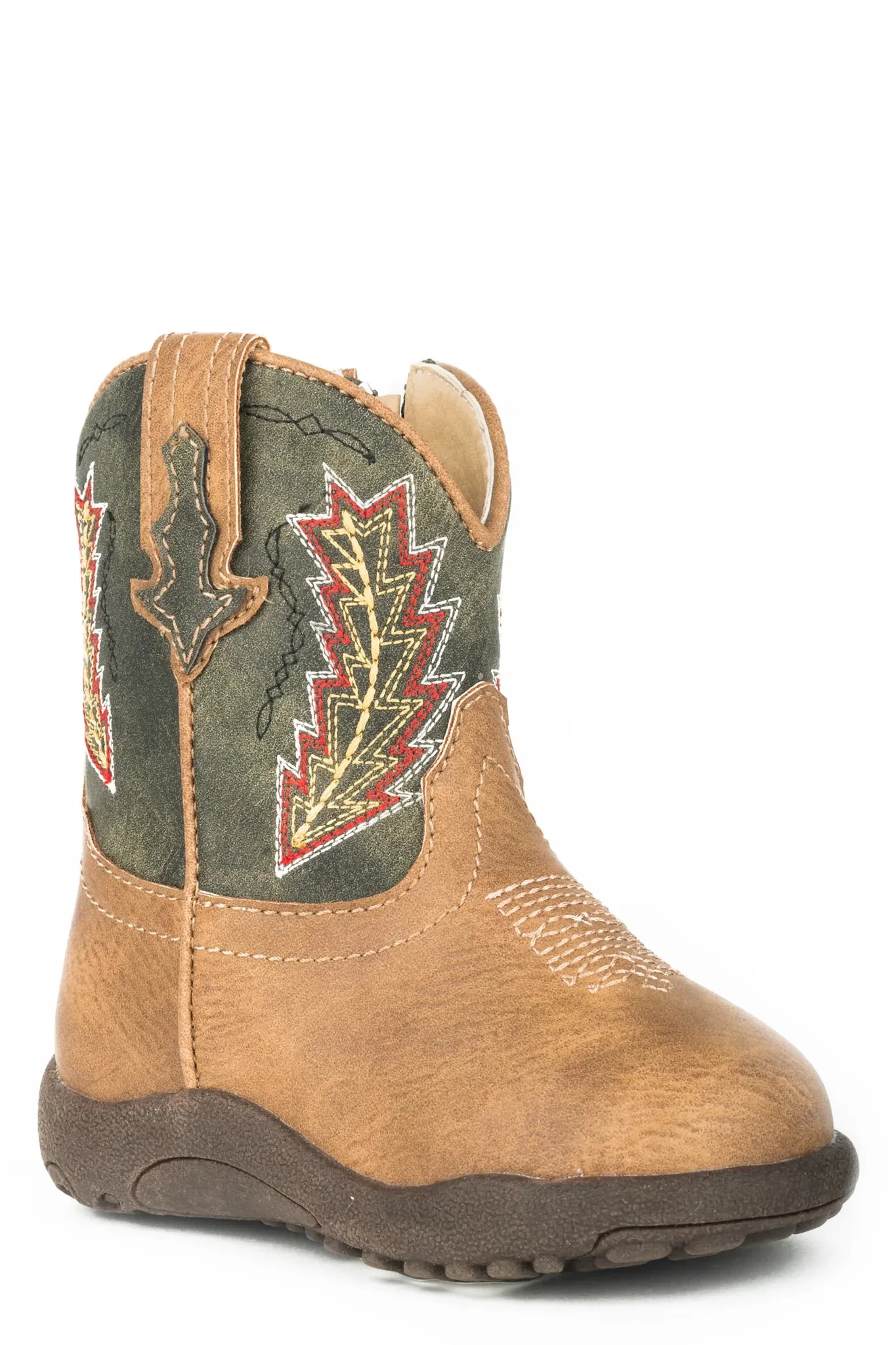 INFANT BOYS TAN VAMP GREEN SHAFT WITH ARROW EMB COWBABY