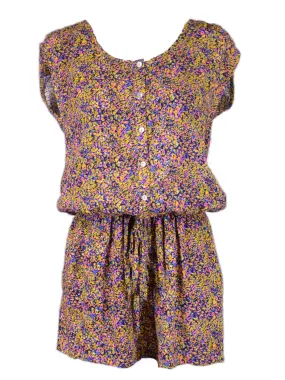 Lani Contemporary Floral Print Cap Sleeves Button Down Tie Waist Romper