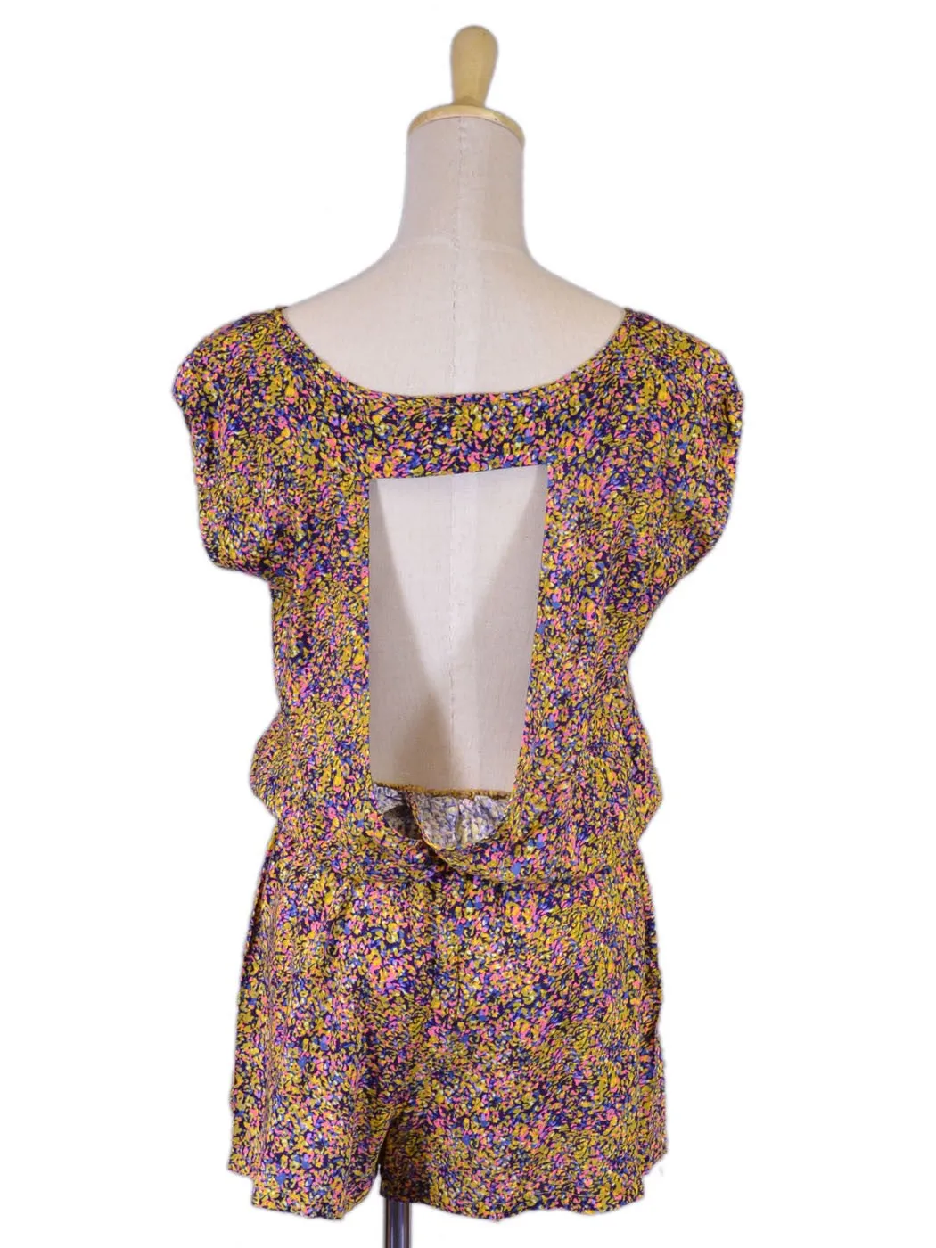 Lani Contemporary Floral Print Cap Sleeves Button Down Tie Waist Romper