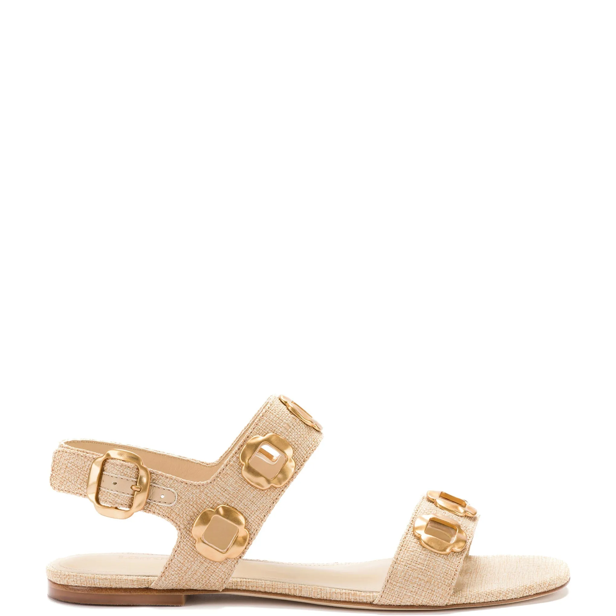 LARROUDE | Milan Flat Sandal In Beige Raffia