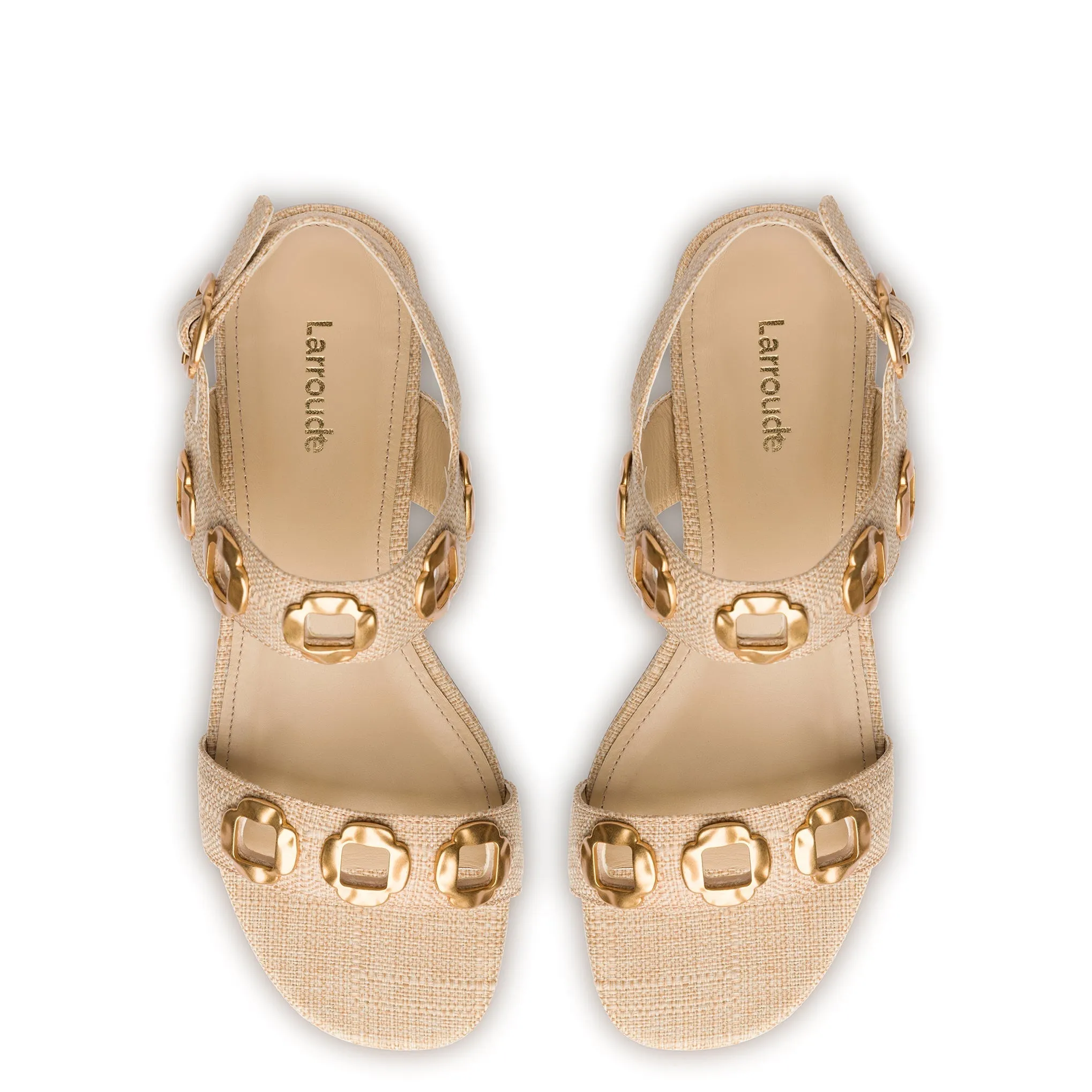 LARROUDE | Milan Flat Sandal In Beige Raffia