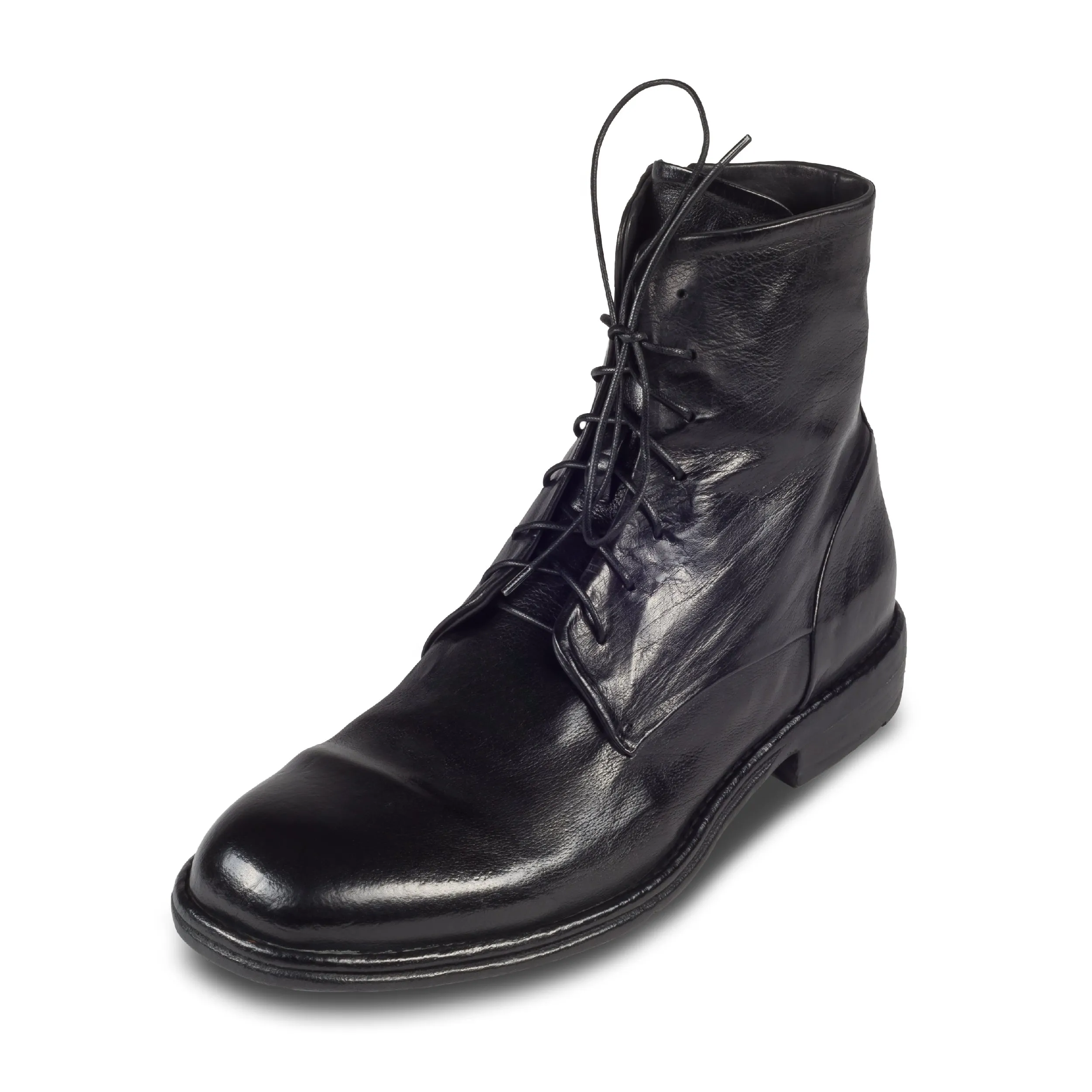 LEMARGO | Schnürstiefelette Herren mit Reißverschluß, schwarz - Kalbsleder stone-washed, handgefertigt