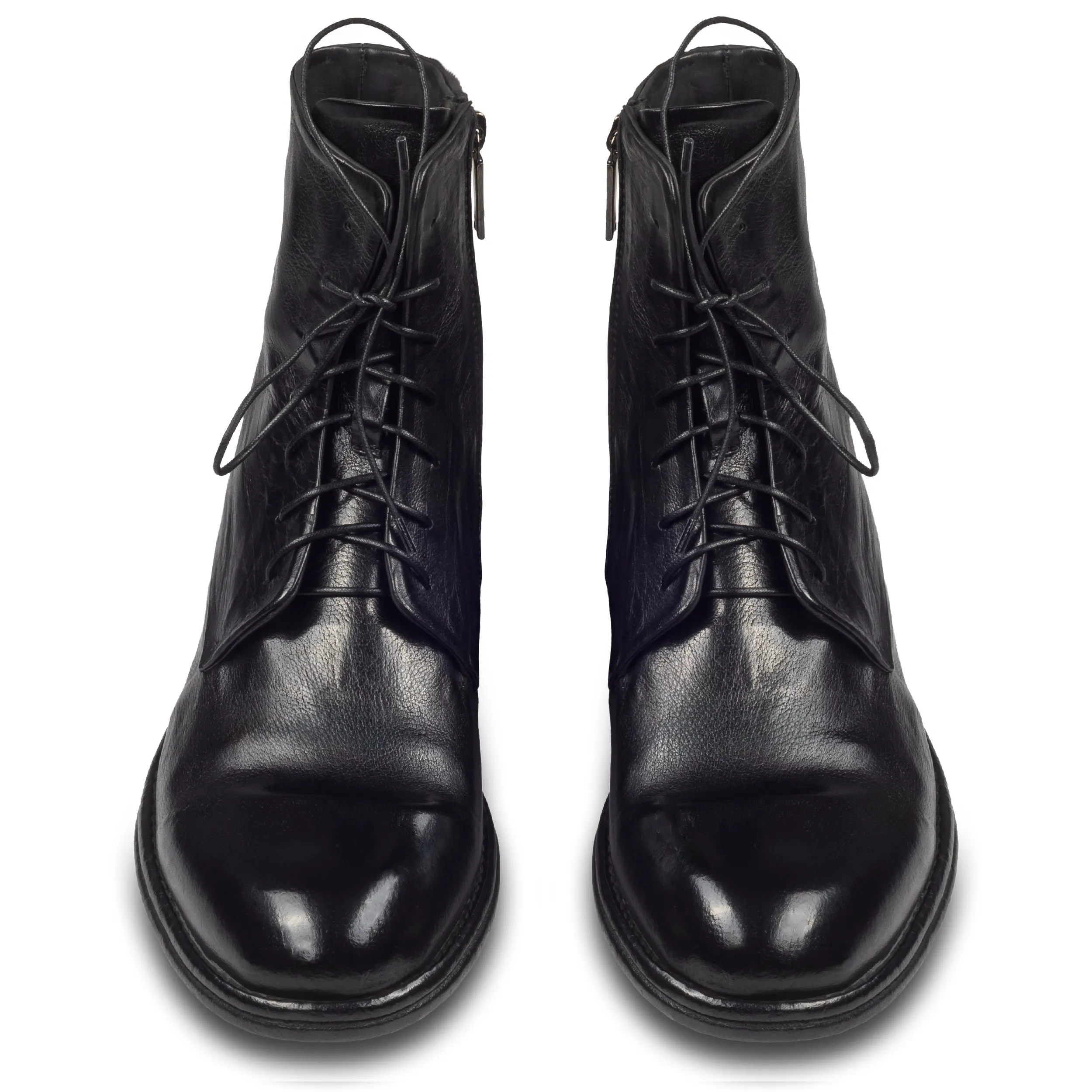 LEMARGO | Schnürstiefelette Herren mit Reißverschluß, schwarz - Kalbsleder stone-washed, handgefertigt
