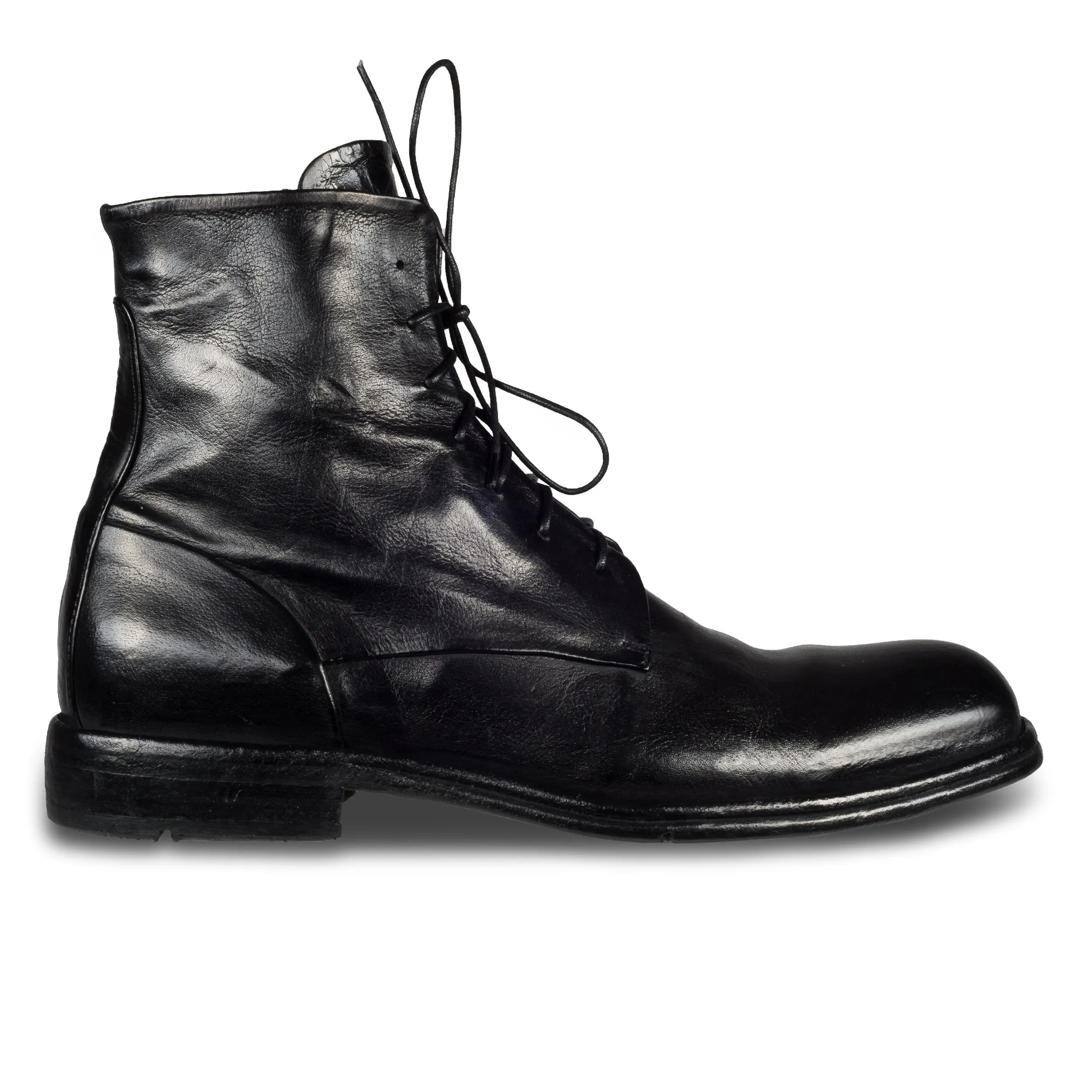 LEMARGO | Schnürstiefelette Herren mit Reißverschluß, schwarz - Kalbsleder stone-washed, handgefertigt