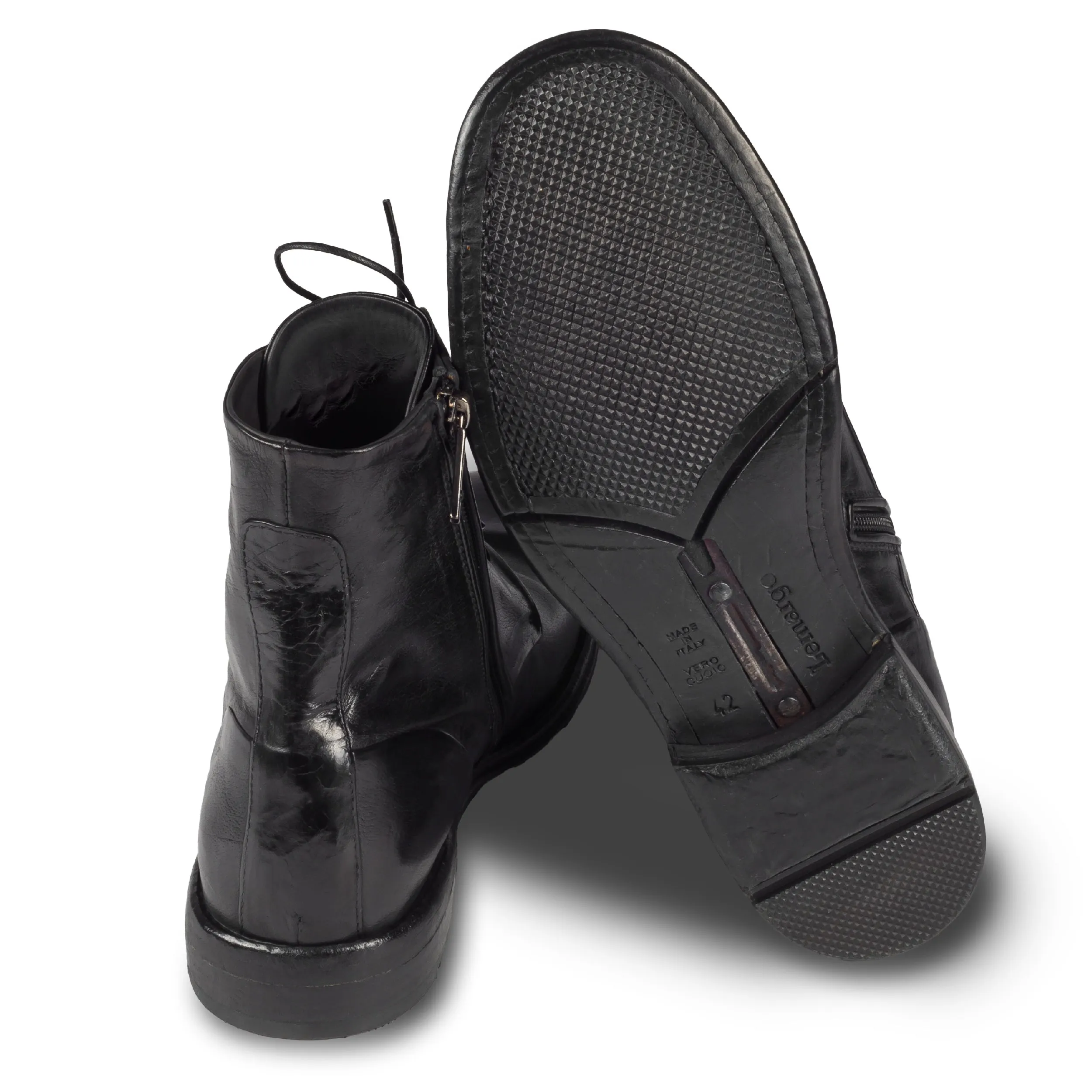 LEMARGO | Schnürstiefelette Herren mit Reißverschluß, schwarz - Kalbsleder stone-washed, handgefertigt