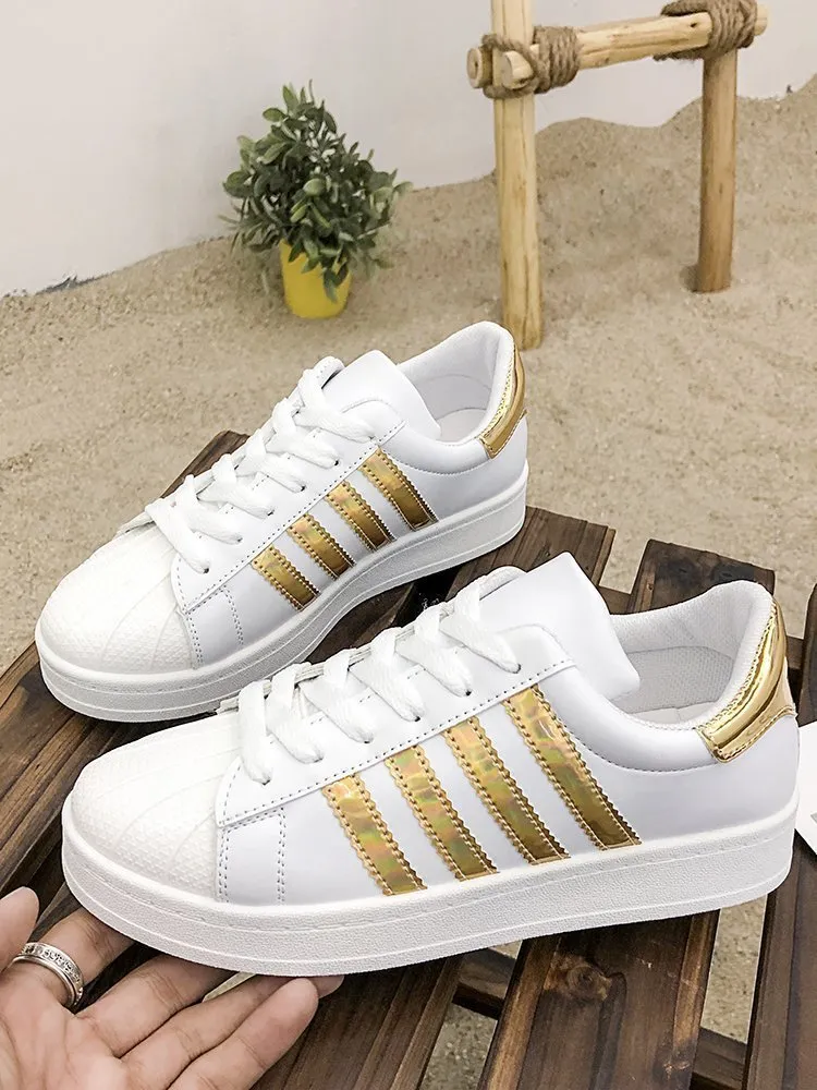 New Shell Toe Versatile Breathable Sports Leisure Thick Sole Shoes - White Sneakers