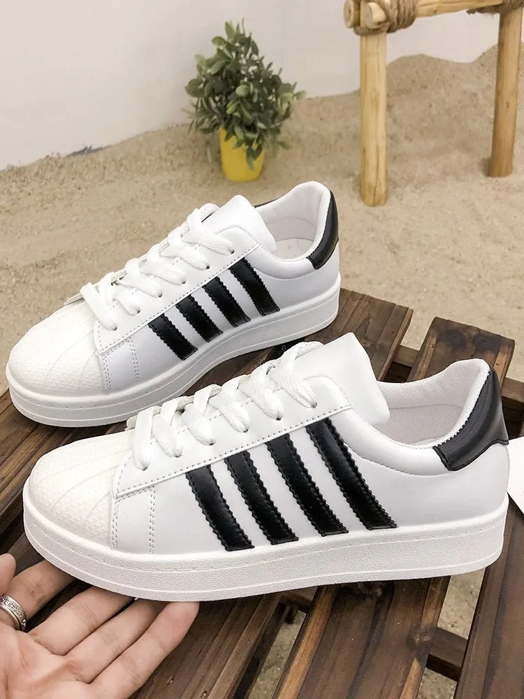 New Shell Toe Versatile Breathable Sports Leisure Thick Sole Shoes - White Sneakers