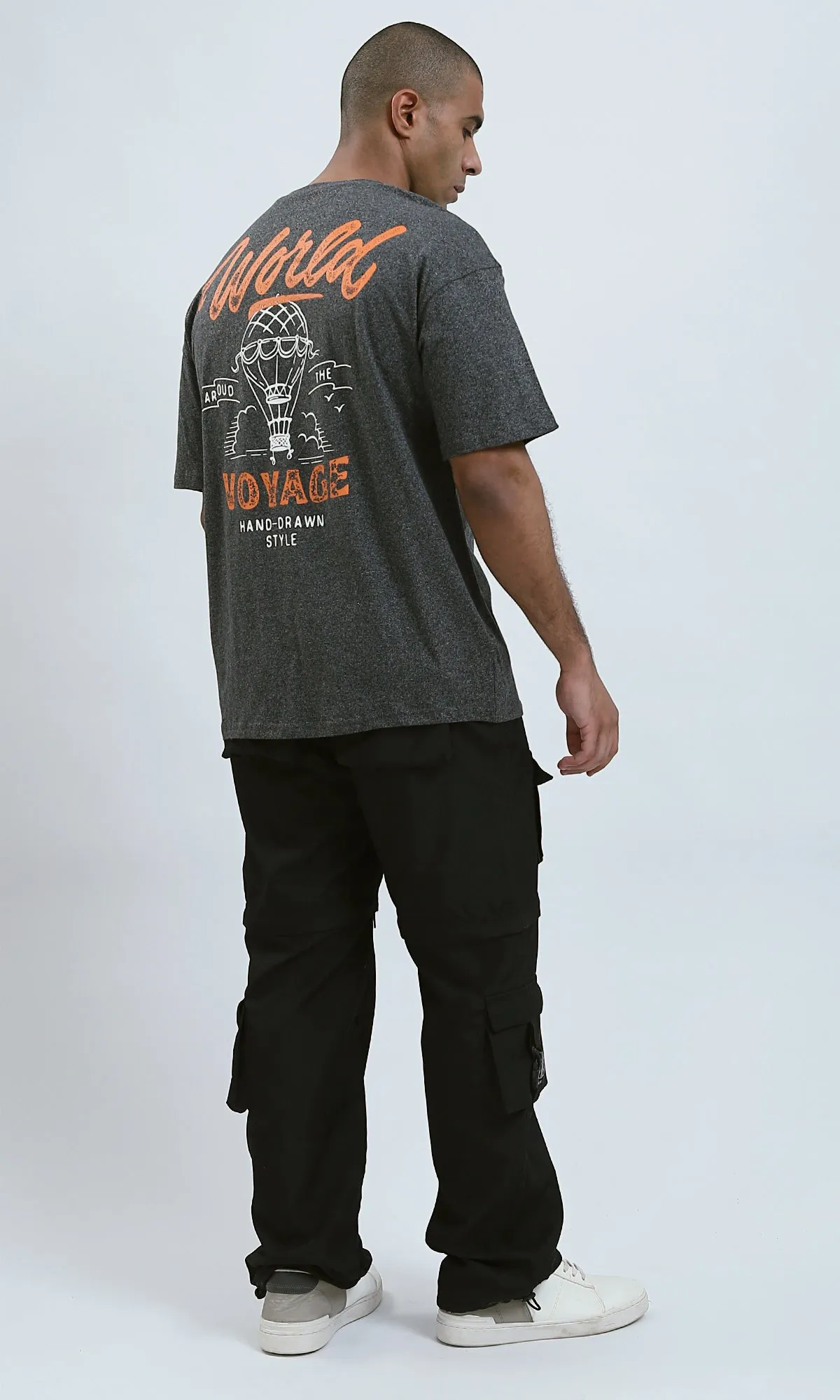 O190738 - Printed Slip-On Summer Tee - Heather Dark Grey