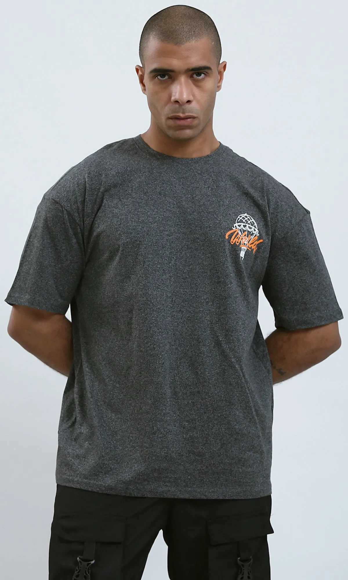 O190738 - Printed Slip-On Summer Tee - Heather Dark Grey