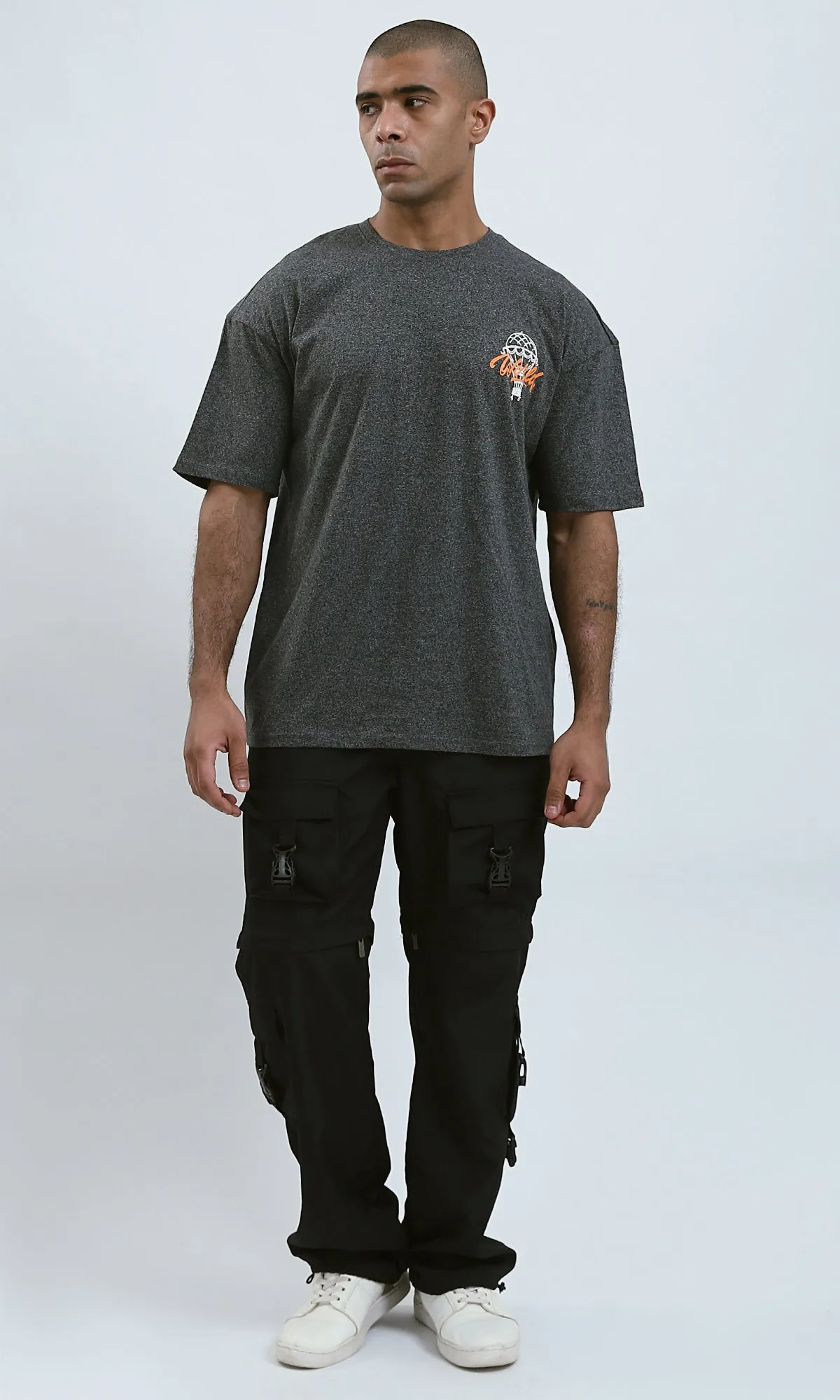 O190738 - Printed Slip-On Summer Tee - Heather Dark Grey